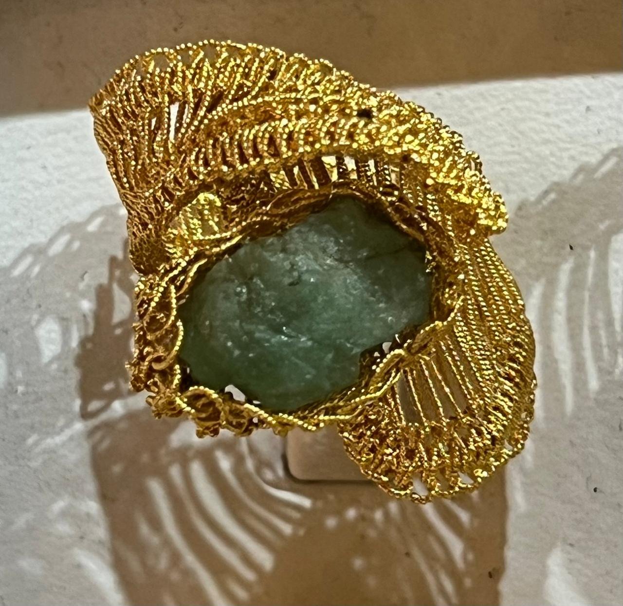 Anillo Macramé Esmeralda Rústica